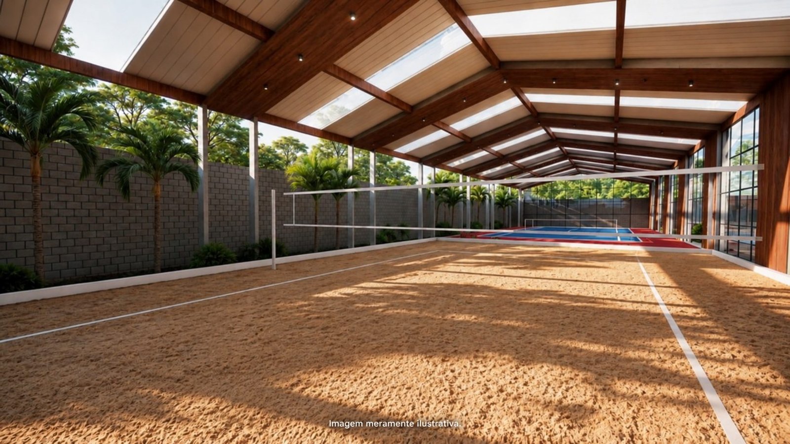 Quadra de areia coberta para Beach Tennis e Vôlei de praia